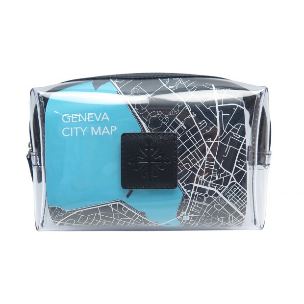 NEUF TROUSSE TRANSPARENTE PATEK PHILIPPE GENEVA CITY MAP PVC NOIR POUCH CLUTCH