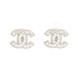 NEUF BOUCLES D'OREILLES CHANEL LOGO CC & STRASS ARGENTE SILVERED EARRINGS 650€