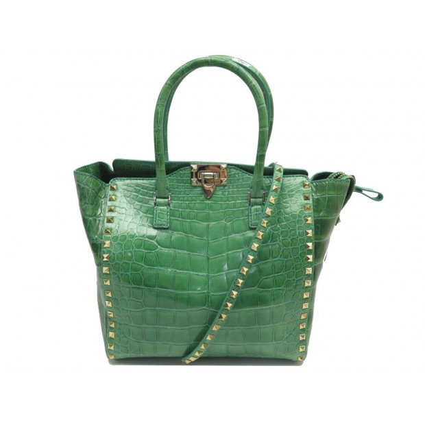 NEUF SAC A MAIN VALENTINO CABAS ROCKSTUD CUIR CROCODILE HAND BAG PURSE 2700€