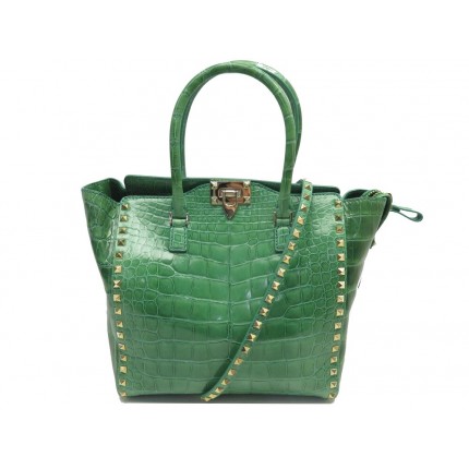 NEUF SAC A MAIN VALENTINO CABAS ROCKSTUD CUIR CROCODILE HAND BAG PURSE 2700€