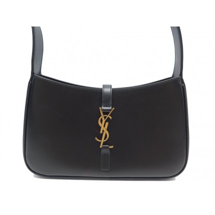 NEUF SAC A MAIN SAINT LAURENT 657228 5 A 7 CUIR EN LISSE NOIR SHOULDER BAG 1900€