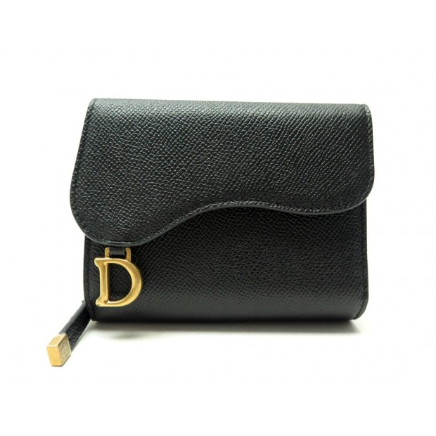 NEUF PORTEFEUILLE CHRISTIAN DIOR SADDLE PORTE MONNAIE EN CUIR NOIR WALLET 540€