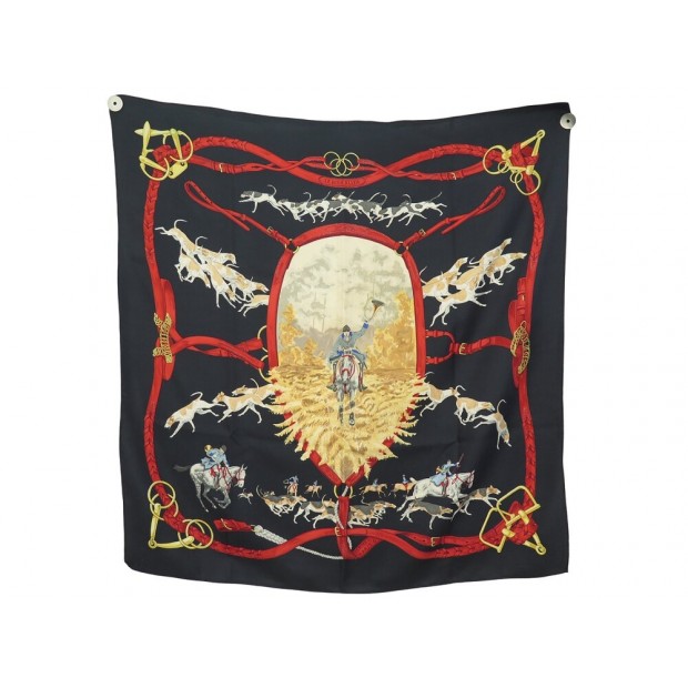 VINTAGE FOULARD HERMES LE BIEN ALLER CARRE EN SOIE NOIRE BLACK SILK SCARF 495€