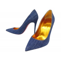 NEUF CHAUSSURES CHRISTIAN LOUBOUTIN KATE DENIM JAZZ 100 ESCARPINS 38.5 NEW 745€