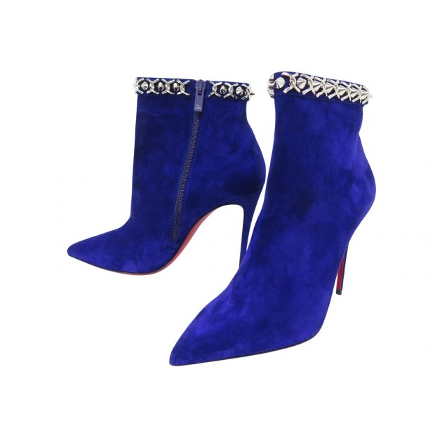 NEUF BOTTINES CHRISTIAN LOUBOUTIN BOOTY IN NIGHT CHAINE DAIM BLEU BOOTS 1150€