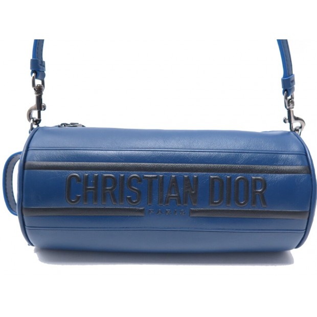 NEUF SAC A MAIN CHRISTIAN DIOR ROND ROLLER EN CUIR BLEU POCHETTE PURSE BAG 1750€