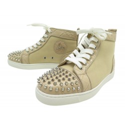 NEUF CHAUSSURES CHRISTIAN LOUBOUTIN BASKETS LOU SPIKE 38 TOILE CUIR SNEAKER 745€