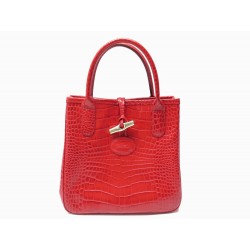 SAC A MAIN LONGCHAMP ROSEAU 2396158608 CUIR FACON CROCO ROUGE CABAS HANDBAG 500€