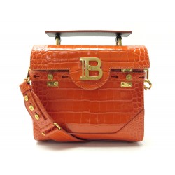 NEUF SAC A MAIN BALMAIN B BUZZ 23 CUIR FACON CROCO ORANGE BANDOULIERE BAG 2090€