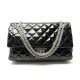 SAC A MAIN CHANEL GRAND 2.55 CUIR VERNIS NOIR BANDOULIERE HAND BAG PURSE 11100€