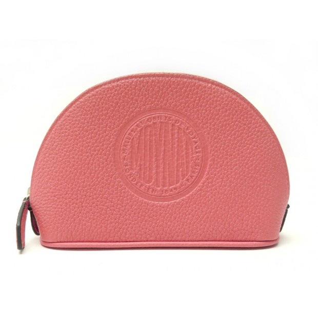 NEUF TROUSSE MOYNAT ZIPPY DEMI LUNE CUIR ROSE FLAMINGO POCHETTE MAIN CLUTCH 439€