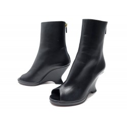 CHAUSSURES CHRISTIAN DIOR BOTTINES BOUTS OUVERTS 37 CUIR NOIR TALONS BOOTS 1290€