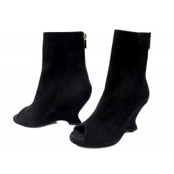 NEUF CHAUSSURES CHRISTIAN DIOR BOTTINES BOUTS OUVERTS 37 DAIM NOIR BOOTS 1290€