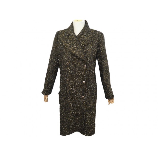 NEUF MANTEAU CHANEL LONG DOUBLE BOUTONNAGE P61843 38 TWEED NOIR DORE COAT 10150€