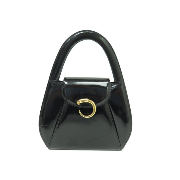 SAC A MAIN CARTIER CROCHET PANTHERE BANDOULIERE CUIR NOIR HAND BAG PURSE 1700€