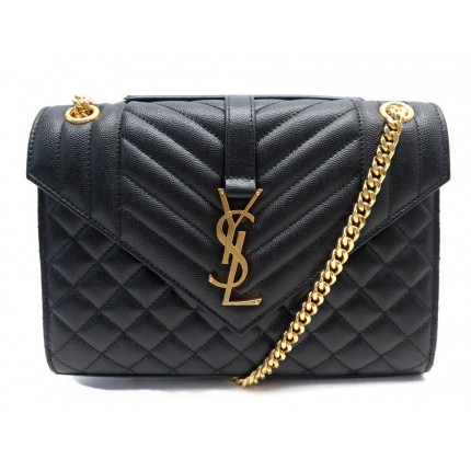 NEUF SAC A MAIN SAINT LAURENT 600185 ENVELOPPE MEDIUM BANDOULIERE NOIR BAG 2350€