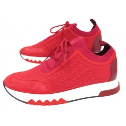 NEUF CHAUSSURES HERMES SNEAKERS ADDICT H201108Z ROUGE 37.5 BASKETS + BOITE 670€