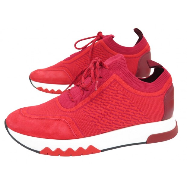 NEUF CHAUSSURES HERMES SNEAKERS ADDICT H201108Z ROUGE 37.5 BASKETS + BOITE 670€