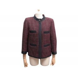 NEUF VESTE DROITE CHANEL P52652 42 L EN TWEED DE LAINE BORDEAUX JACKET 4800€