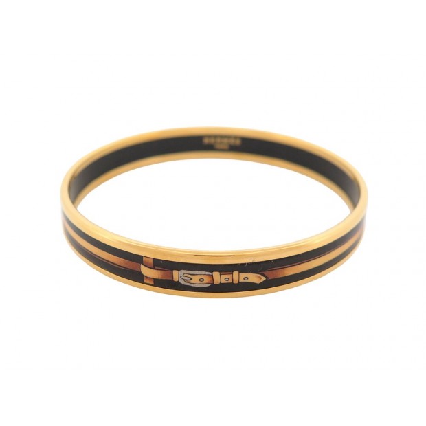 BRACELET HERMES EN EMAIL FIN 10MM DECORS CEINTURES SANGLES DORE BANGLE 455€