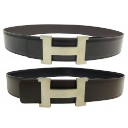 CEINTURE HERMES BOUCLE H CONTANCE XL LIEN CUIR 42MM REVERSIBLE NOIR MARRON 830€