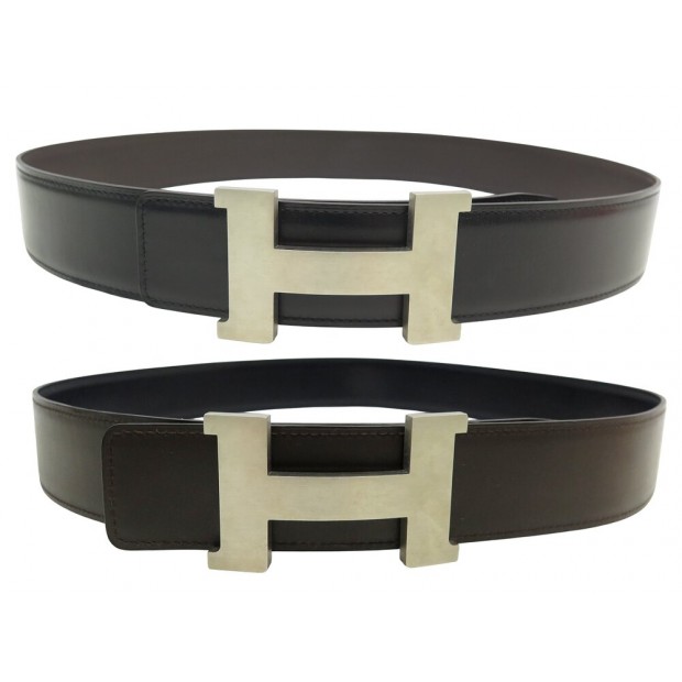 CEINTURE HERMES BOUCLE H CONTANCE XL LIEN CUIR 42MM REVERSIBLE NOIR MARRON 830€