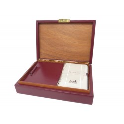 VINTAGE COFFRET HERMES EN CUIR BOX BORDEAUX 4 JEUX DE CARTES + CARNET CARDS GAME