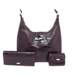 NEUF SAC A MAIN LONGCHAMP ROSEAU + PORTEFEUILLE PORTE MONNAIE CUIR CROCO 890€