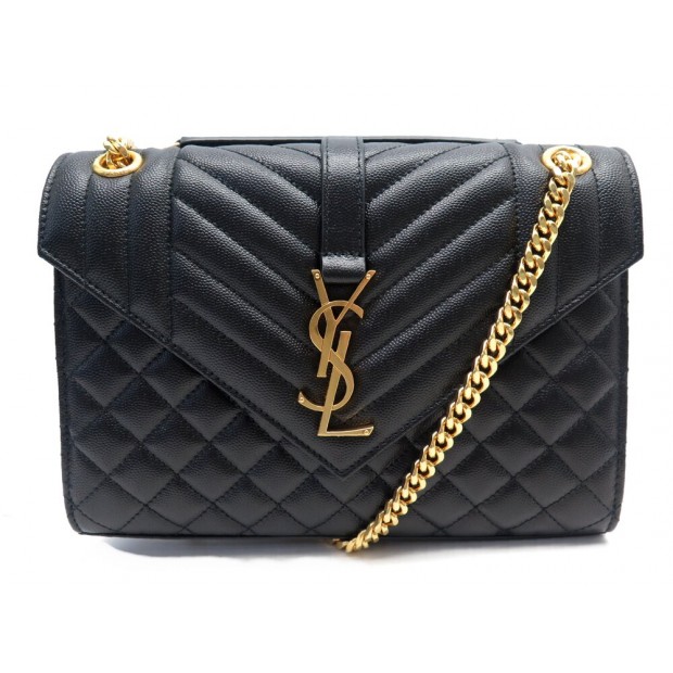 NEUF SAC A MAIN SAINT LAURENT 600185 ENVELOPPE MEDIUM BANDOULIERE NOIR BAG 2350€