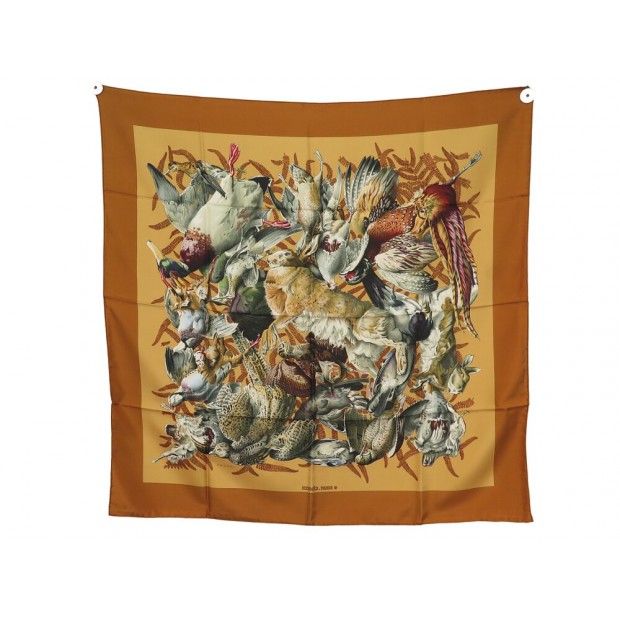 VINTAGE FOULARD HERMES GIBIERS HENRI DE LINARES CARRE 90 EN SOIE SILK SCARF 495€