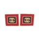 VINTAGE BOUCLE D'OREILLES CHANEL LOGO CC CARRE CUIR DE CASTELLANE 1987 EARRINGS