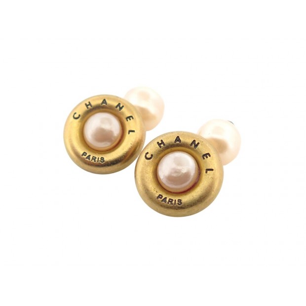 VINTAGE BOUTONS DE MANCHETTES CHANEL 1994 PERLES & METAL DORE PEARLS CUFFLINKS