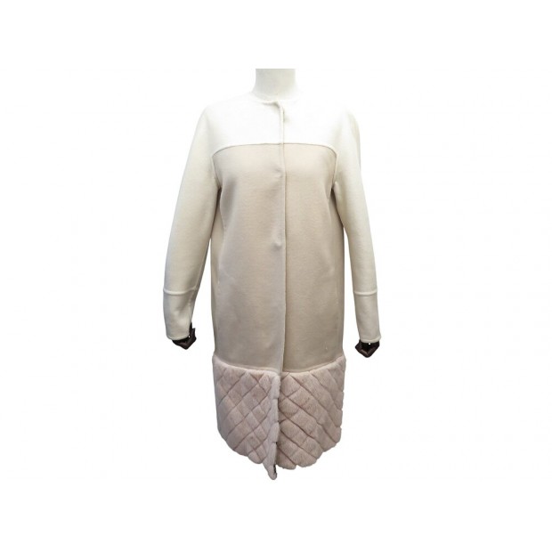 NEUF MANTEAU LONG FENDI EN CACHEMIRE ET FOURRURE DE VISON BEIGE M 38 COAT 9500€