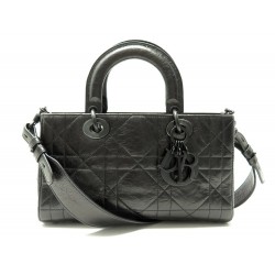 NEUF SAC A MAIN LADY D-JOY MEDIUM ALL BLACK CUIR CANNAGE BANDOULIERE BAG 4600€