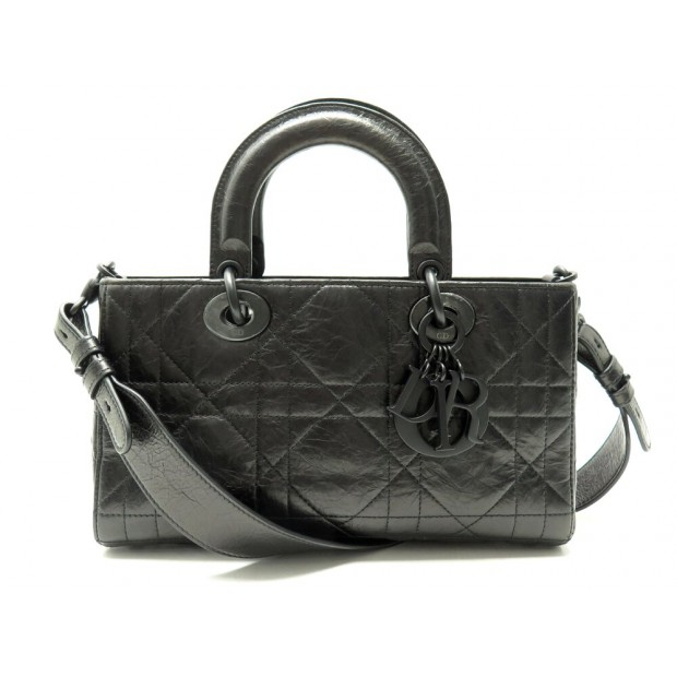 NEUF SAC A MAIN LADY D-JOY MEDIUM ALL BLACK CUIR CANNAGE BANDOULIERE BAG 4600€