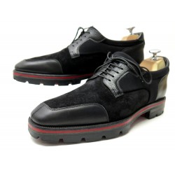 CHAUSSURES CHRISTIAN LOUBOUTIN SIMON FLAT DERBY 41 DAIM & CUIR NOIR SHOES 890€