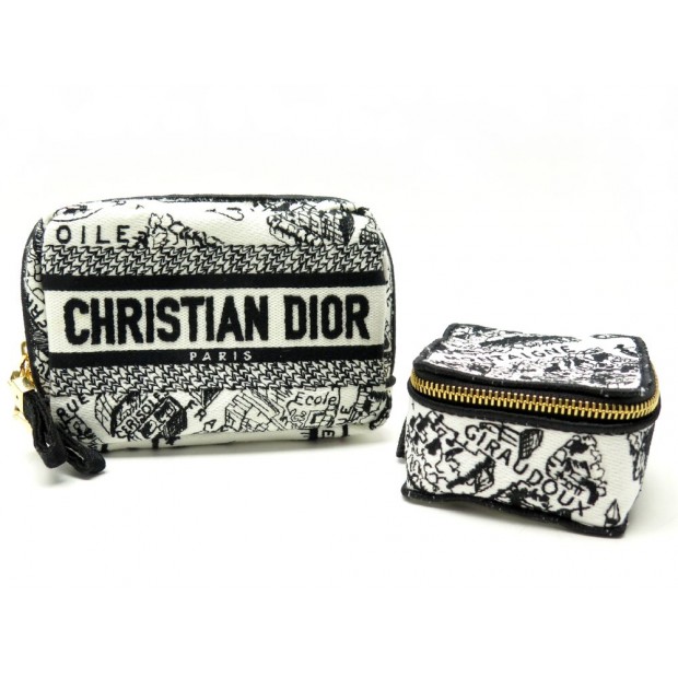 NEUF LOT 2 TROUSSES CHRISTIAN DIOR TRAVEL EN TOILE PLAN DE PARIS CLUTCHES 1050€