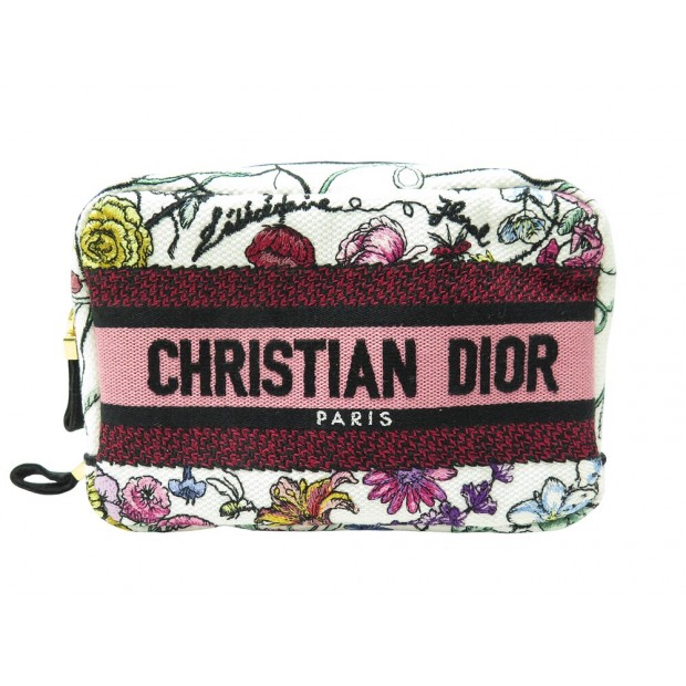 NEUF TROUSSE CHRISTIAN DIOR TRAVEL EN TOILE BRODERIE FLEURS POUCH CLUTCH 800€