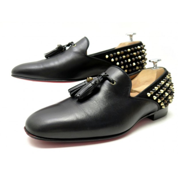 CHAUSSURES CHRISTIAN LOUBOUTIN TASSILO SPIKE MOCASSINS 40.5 CUIR NOIR SHOES 890€