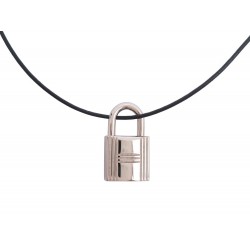 NEUF COLLIER HERMES PENDENTIF CADENAS 44 CM ACIER PALLADIE CORDON LOCK NECKLACE