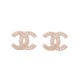 NEUF BOUCLES D'OREILLES CHANEL LOGO CC MATELASSE STRASS METAL DORE EARRING 650€