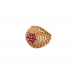 BAGUE DOME SERTIE DE 7 RUBIS 0.69 CT T53 EN OR JAUNE 18K RUBY YELLOW GOLD RING