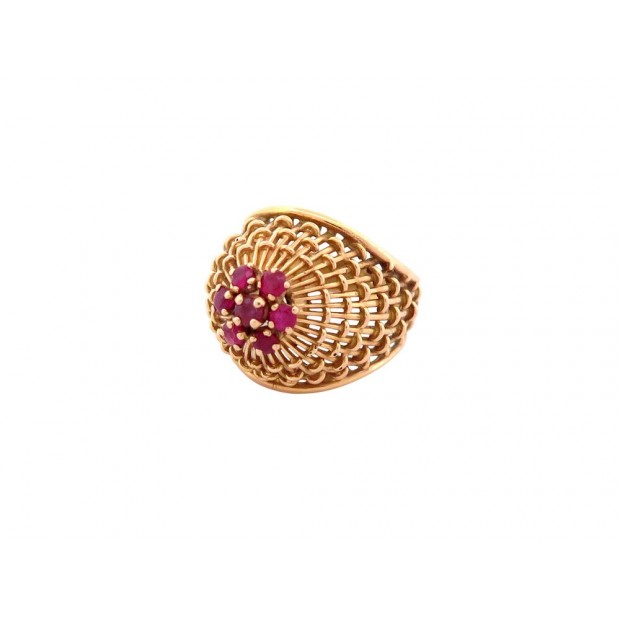 BAGUE DOME SERTIE DE 7 RUBIS 0.69 CT T53 EN OR JAUNE 18K RUBY YELLOW GOLD RING