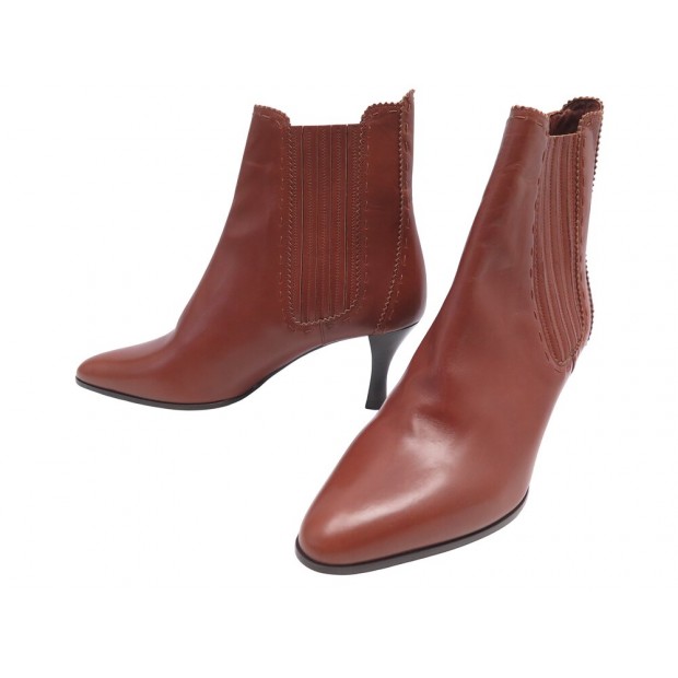 NEUF CHAUSSURES HERMES BOTTINES A TALON 36 CUIR MARRON + BOITE ANKLE BOOTS 1300€