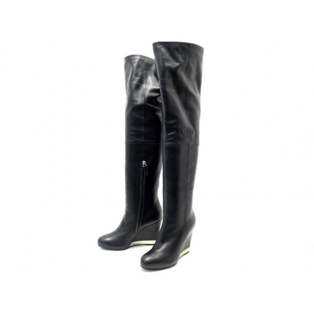 NEUF CHAUSSURES CHANEL BOTTES G31303 37.5 CUISSARDES TALONS COMPENSES BOOT 1800€