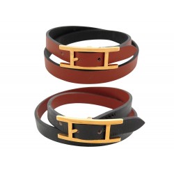 BRACELET HERMES BEHAPI DOUBLE TOUR 17-19 CM CUIR LEATHER BANGLE + BOITE 355€