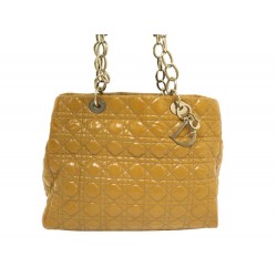 SAC A MAIN CHRISTIAN DIOR LADY SOFT CUIR VERNIS JAUNE CABAS TOTE HAND BAG 3500€