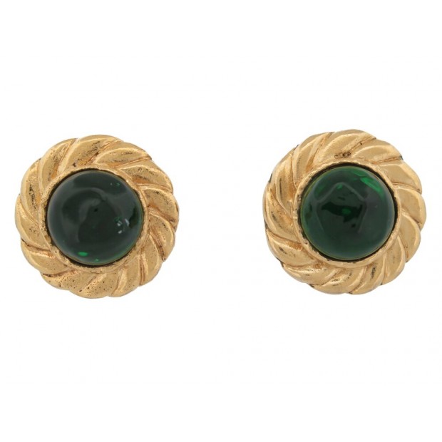 VINTAGE BOUCLES D'OREILLES CHANEL GRIPOIX 1970 A CLIPS PATE DE VERRE EARRINGS