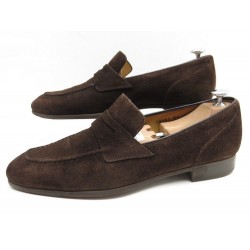 CHAUSSURES SANTONI 6 IT 41 FR MOCASSINS EN DAIM VEAU VELOURS MARRON SHOES 650€