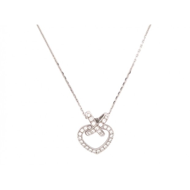 COLLIER CHAUMET PENDENTIF COEUR LIEN 40CM OR BLANC 18K DIAMANTS 0.5CT NECKLACE